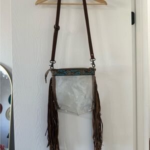 Brown and Clear Fringe Crossbody Bag